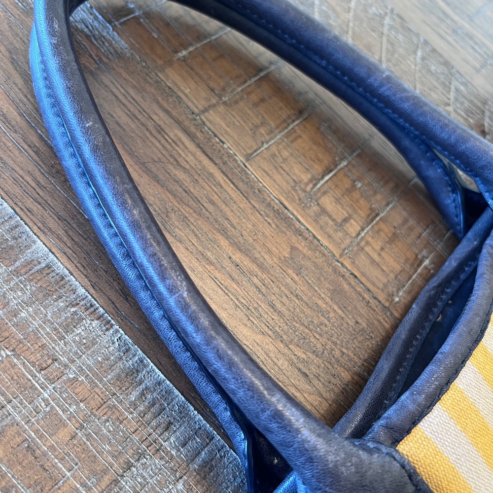 Tory Burch Blue and Yellow Canvas Tote - Picture 8 of 9
